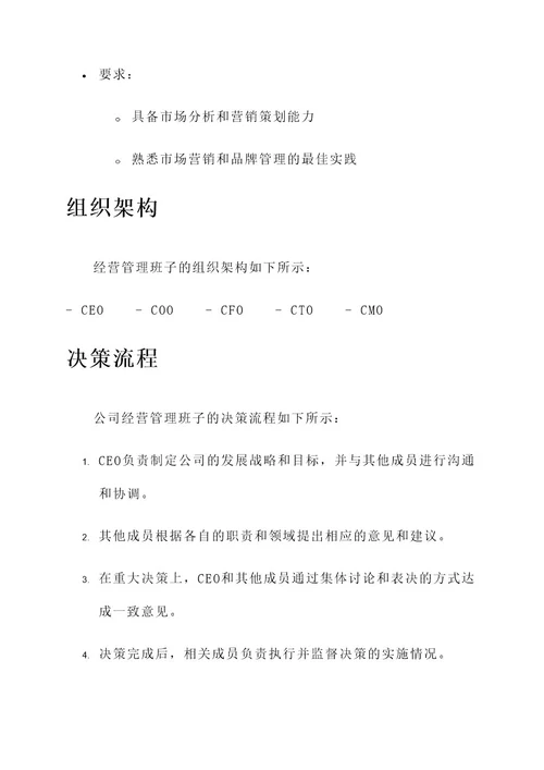 公司组建经营管理班子方案