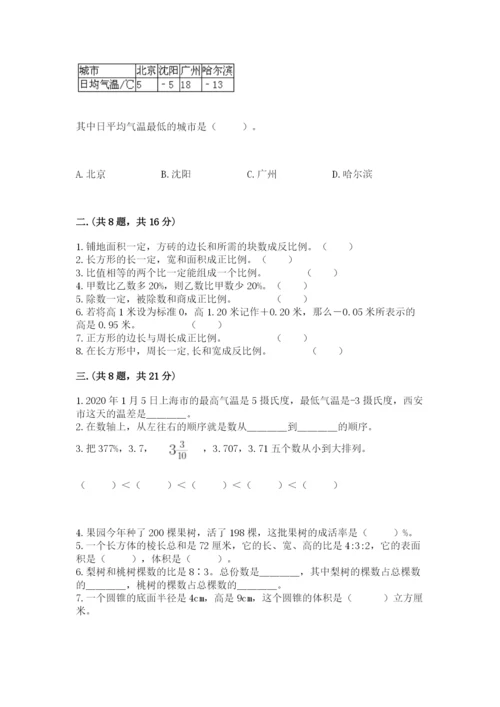人教版小升初数学模拟试卷附参考答案（黄金题型）.docx