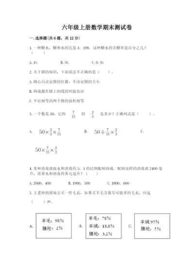 六年级上册数学期末测试卷含完整答案（名校卷）.docx