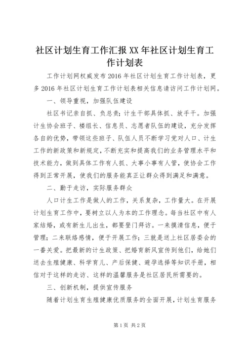 社区计划生育工作汇报XX年社区计划生育工作计划表.docx