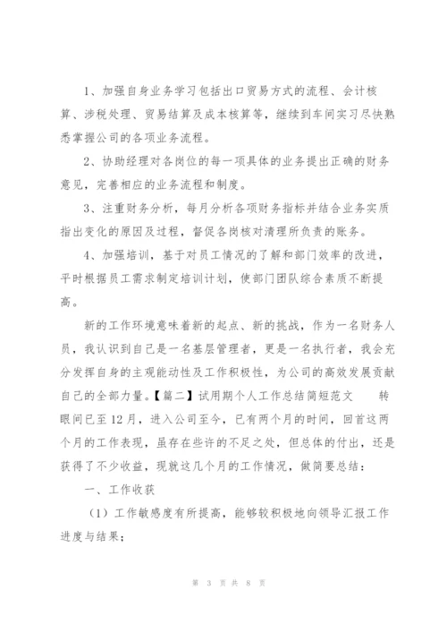 试用期个人工作总结简短范文.docx