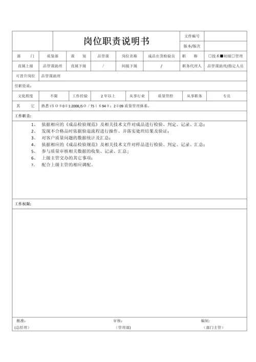 成品出货检验员岗位职责说明书.docx