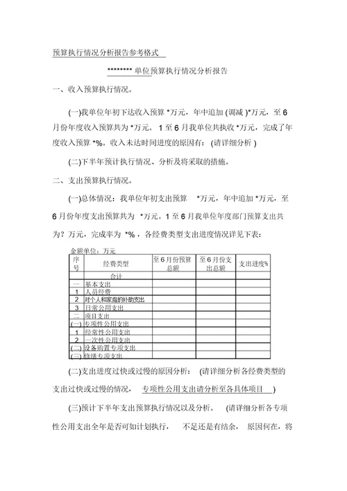 预算执行情况分析报告