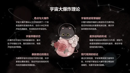 宇航黑白猫黑色卡通风宇宙知识科普
