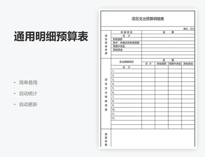 通用明细预算表