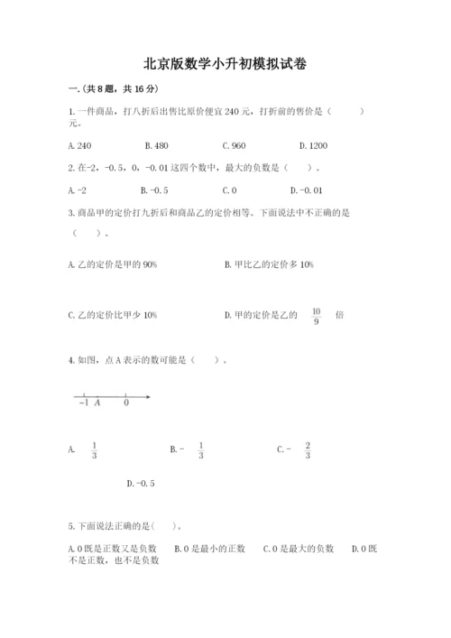 北京版数学小升初模拟试卷附参考答案（模拟题）.docx