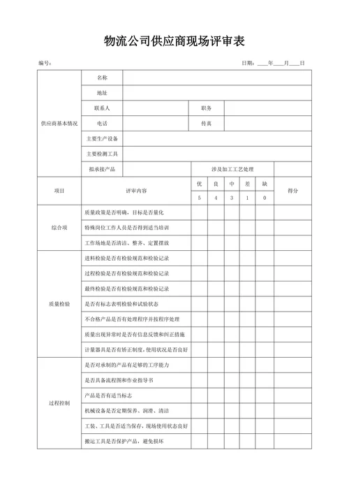 物流公司供应商现场评审表