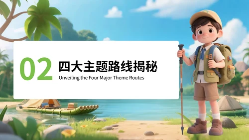 绿色3D风享受野趣感受阳光夏季旅游计划PPT
