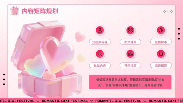 粉色创意风七夕“价”给爱：七夕电商促销活动方案PPT模板