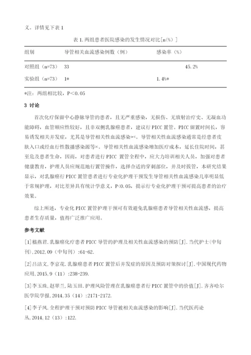 专业化PICC置管护理干预对乳腺癌患者导管相关性血流感染的影响研究.docx