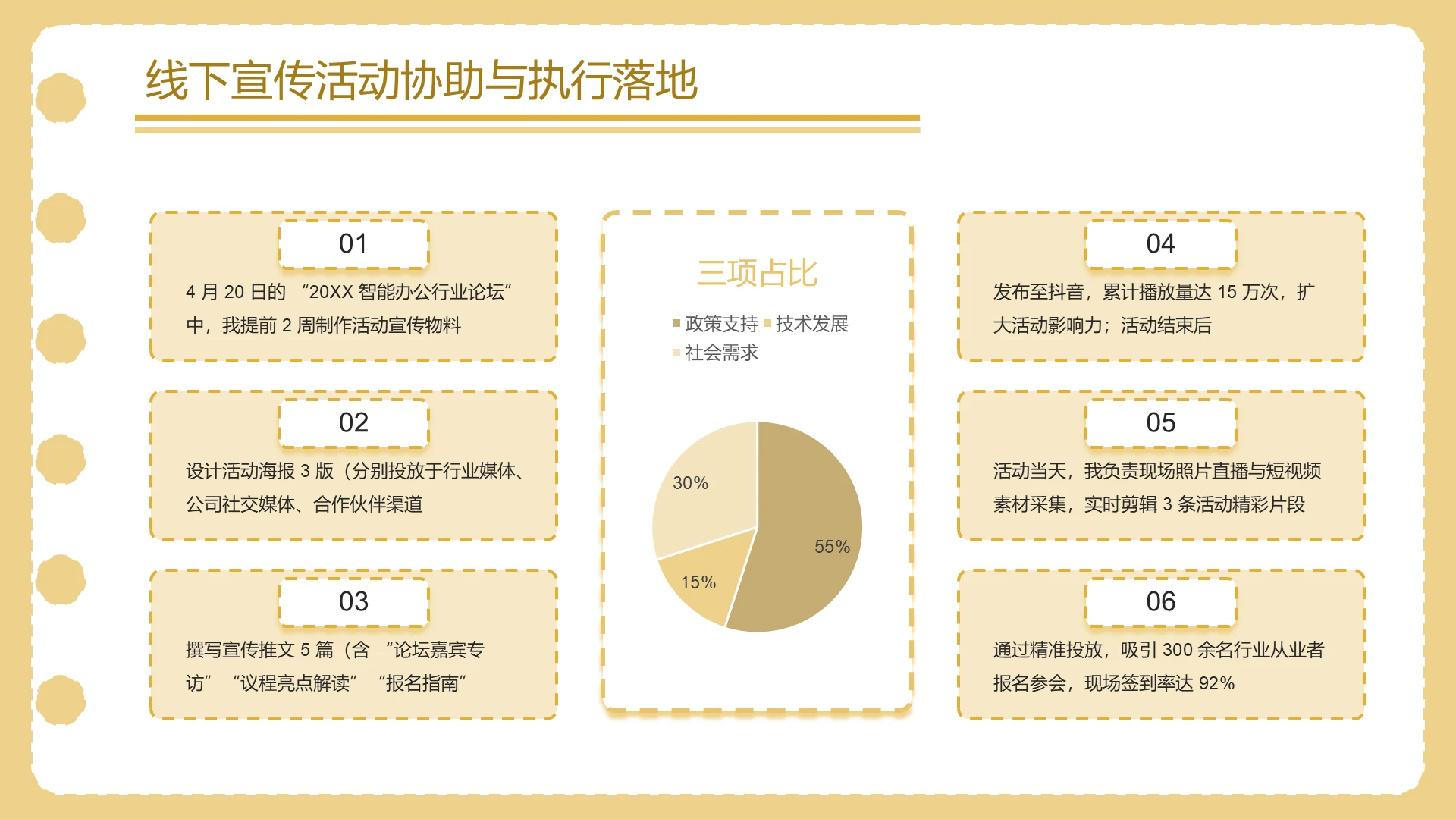 黄色商务风活动策划PPT饼图