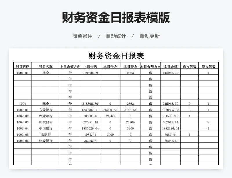 财务资金日报表模版