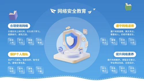 蓝黄色3D立体风9月开学季新生入学教育讲座PPT模版