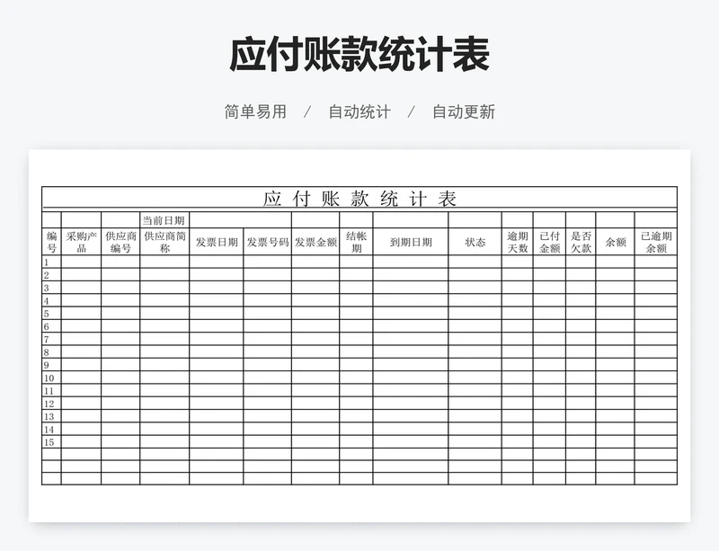 应付账款统计表