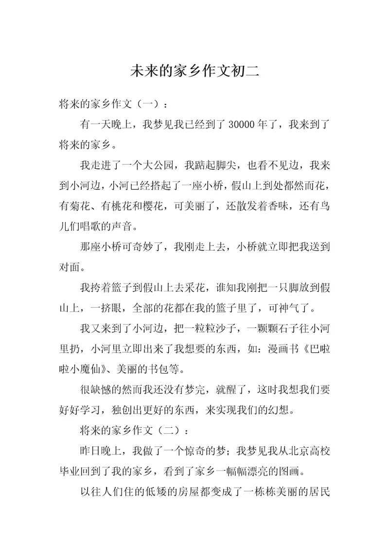 未来的家乡作文初二
