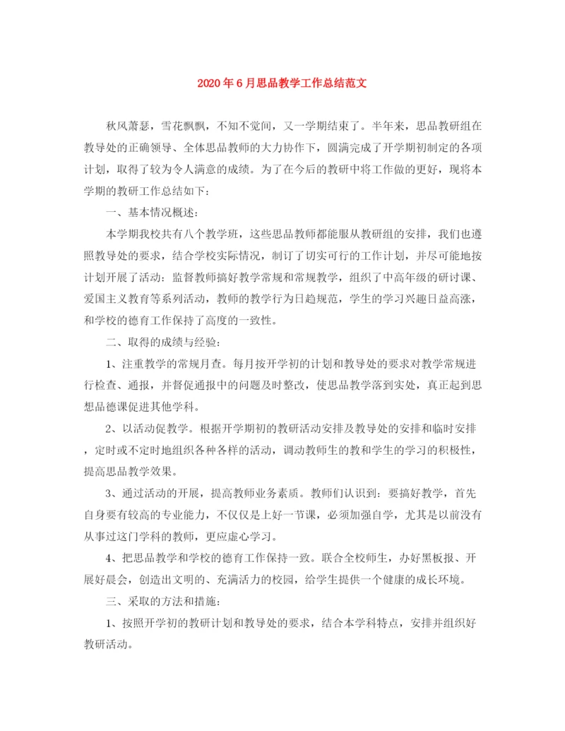精编之年6月思品教学工作总结范文.docx