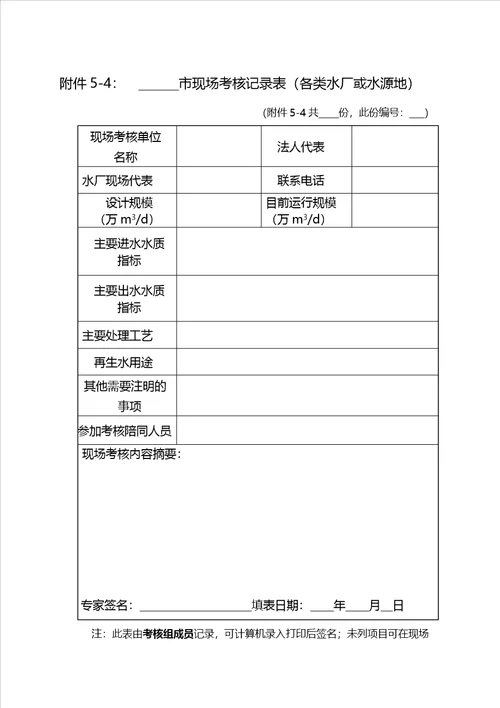 节约用水现场考核记录表