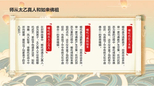 红色插画风《封神演义》哪吒人物介绍PPT模板