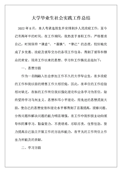 大学毕业生社会实践工作总结