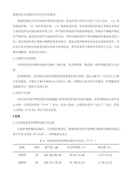 舒适护理在ICU呼吸衰竭有创机械通气患者中的应用效果.docx