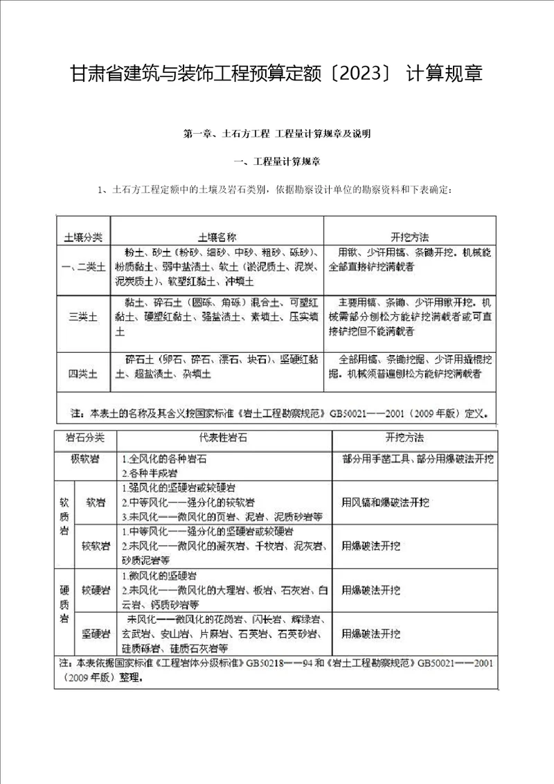 2023年甘肃省建筑与装饰工程预算定额说明含章节说明