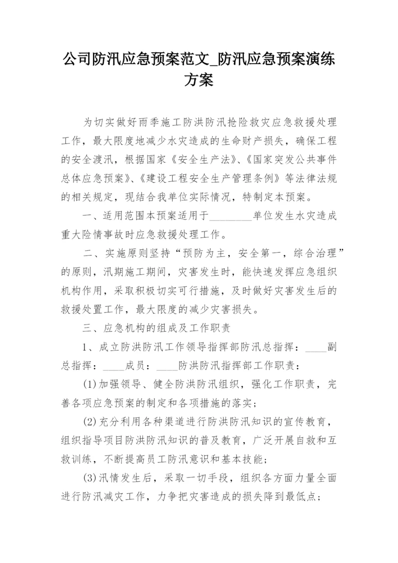 公司防汛应急预案范文_防汛应急预案演练方案.docx