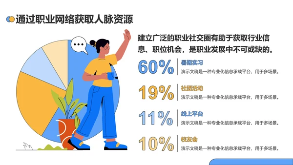 蓝色插画风大学生职业发展规划PPT模板