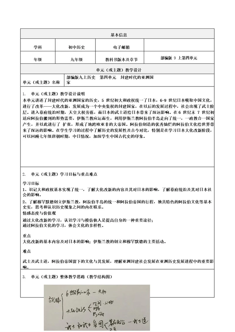 部编版九上历史第四单元《封建时代的亚洲国家》教学设计精品