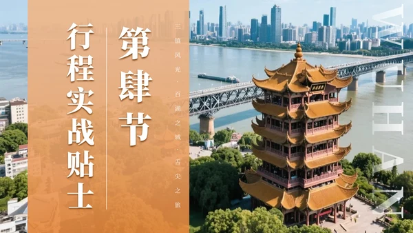 金色实景武汉旅行攻略PPT模板