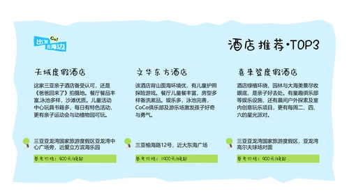 蓝色手账风格海南三亚亲子游攻略PPT模板