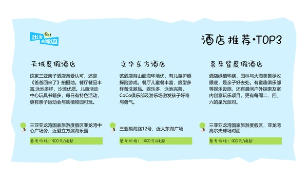 蓝色手账风格海南三亚亲子游攻略PPT模板