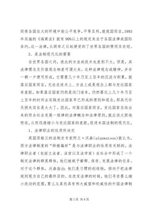 关于我国的法律移植问题浅探演讲范文.docx