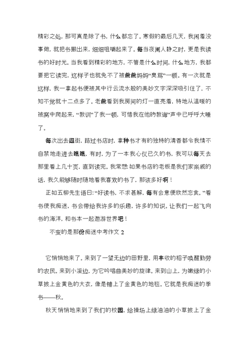 不变的是那份痴迷中考作文