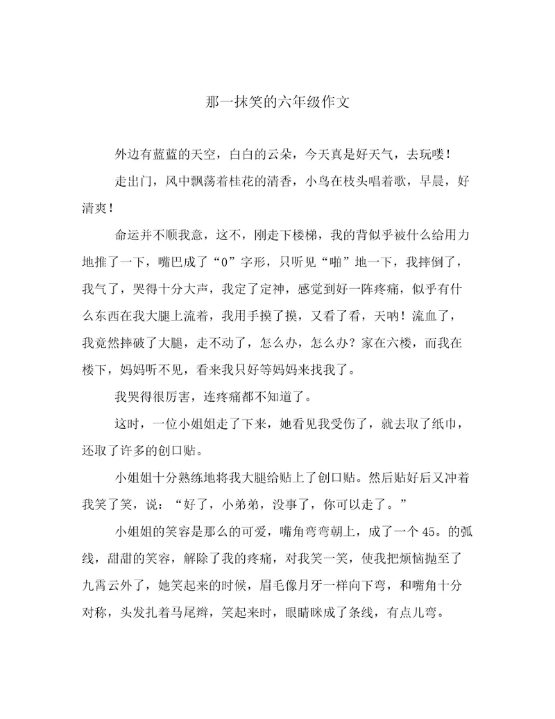 那一抹笑的六年级作文