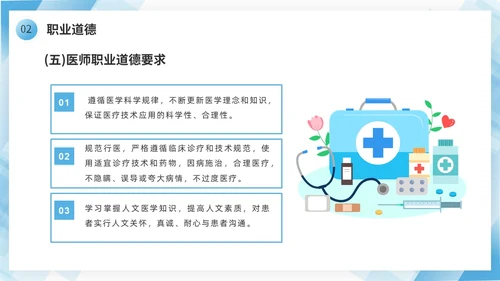 蓝色几何边框简洁医务人员职业素养培训PPT