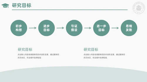 绿色小清新简约校徽学士帽大学论文答辩PPT模板