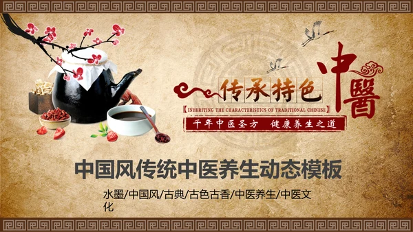 中国风中医养生保健中草药PPT模板