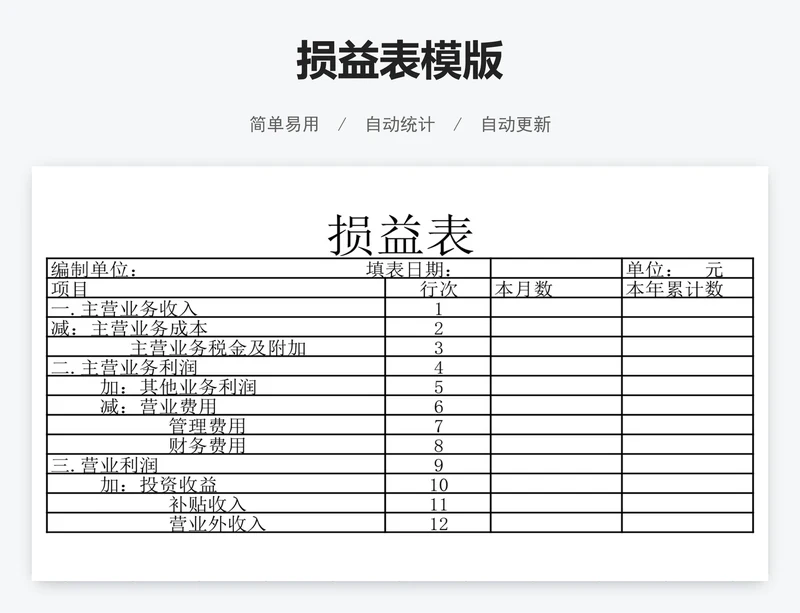 损益表模版