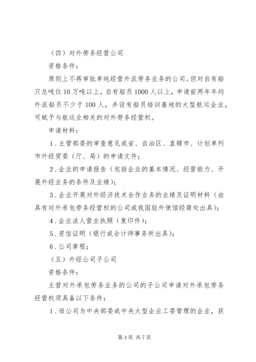 企业申请对外承包工程经营资格的条件及须提交的材料.docx