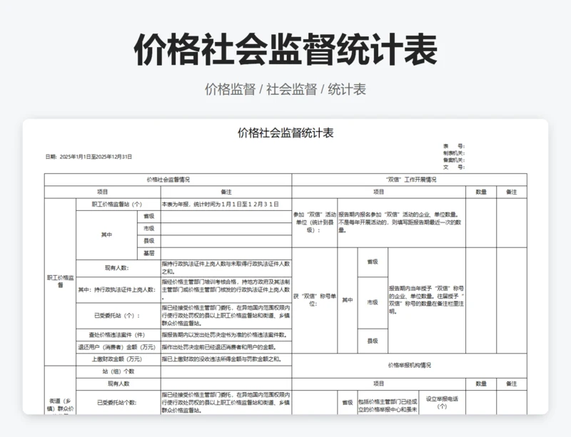 价格社会监督统计表