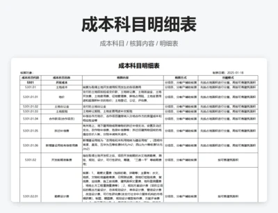 成本科目明细表