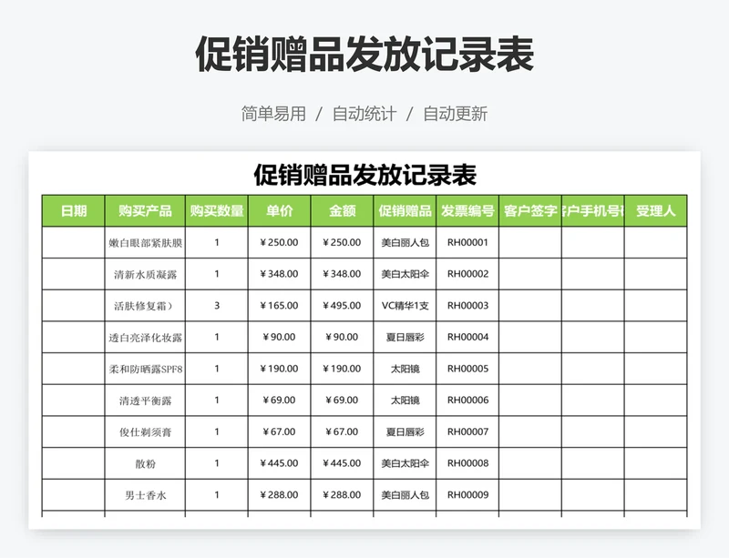 促销赠品发放记录表