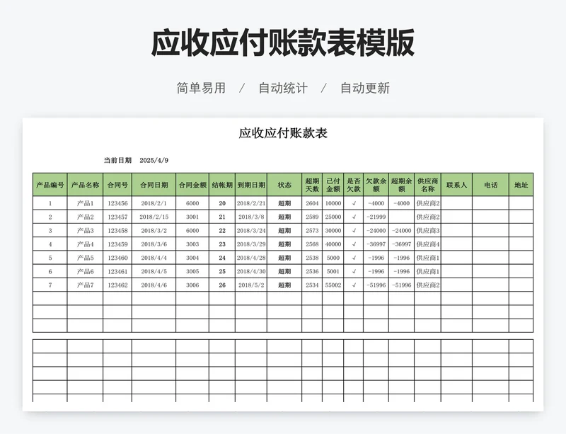 应收应付账款表模版
