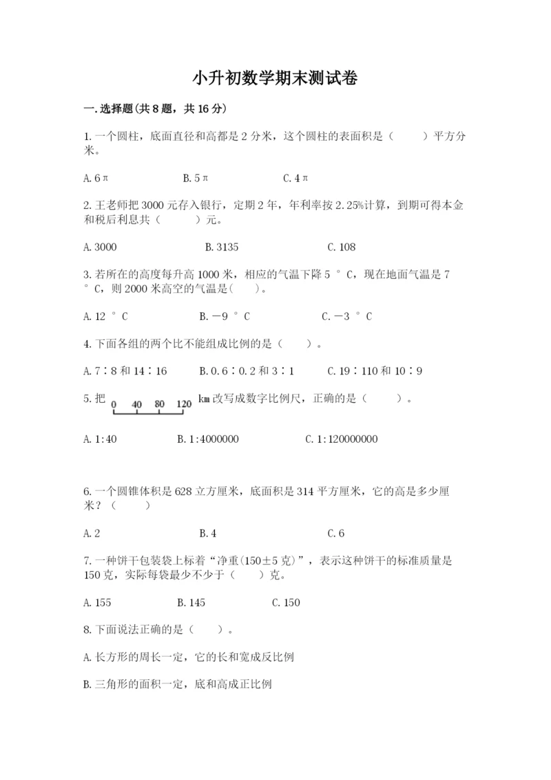 小升初数学期末测试卷学生专用.docx