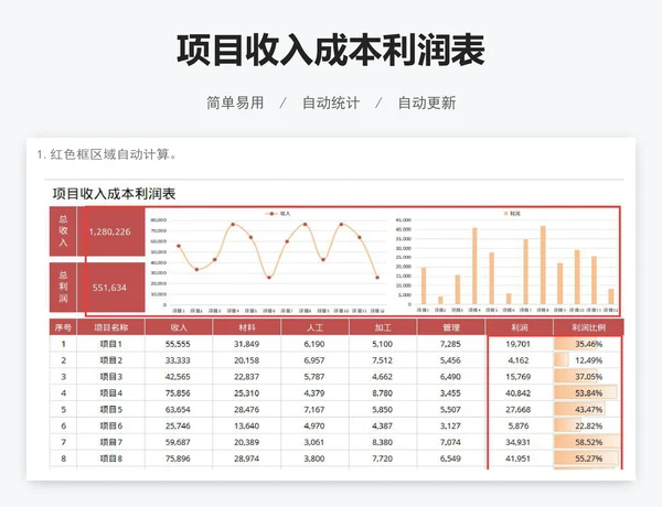项目收入成本利润表