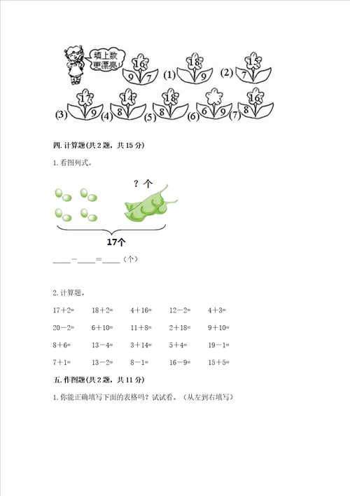 冀教版一年级上册数学第九单元 20以内的减法 测试卷及答案必刷