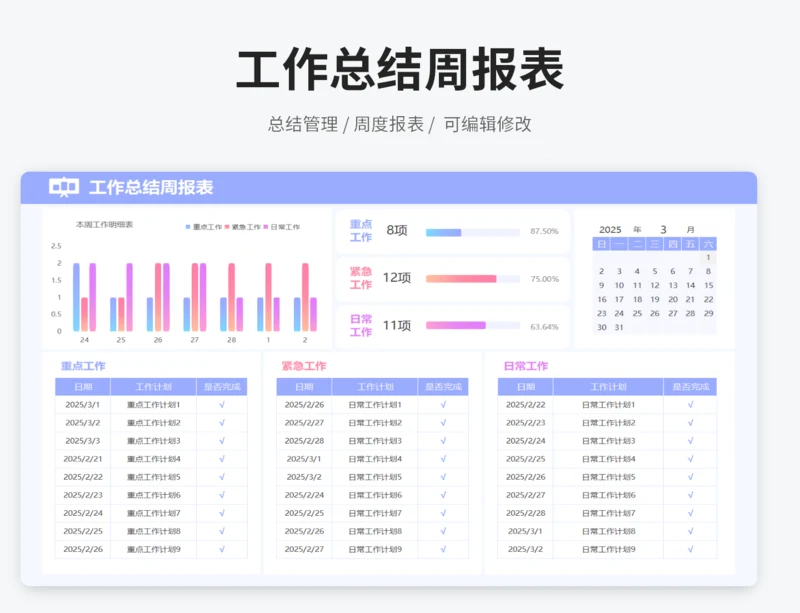 工作总结周报表