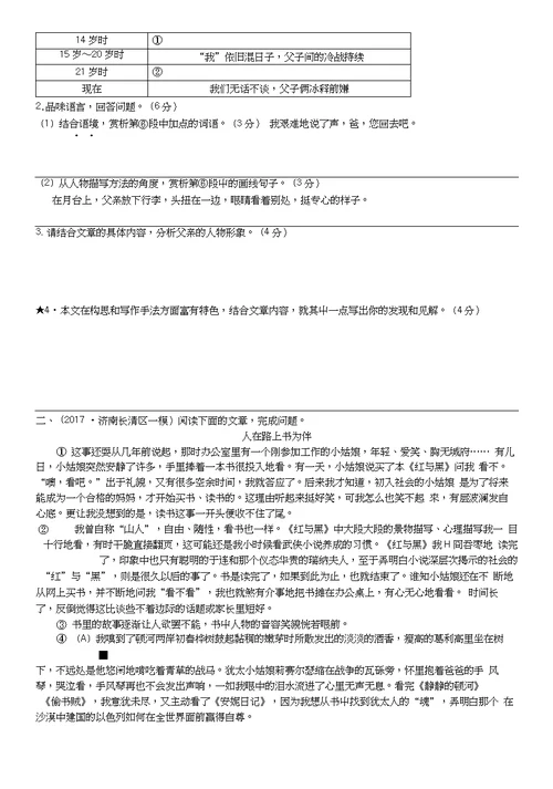（济南专版）2018年中考语文总复习专题十四文学类作品阅读（课时4）习题