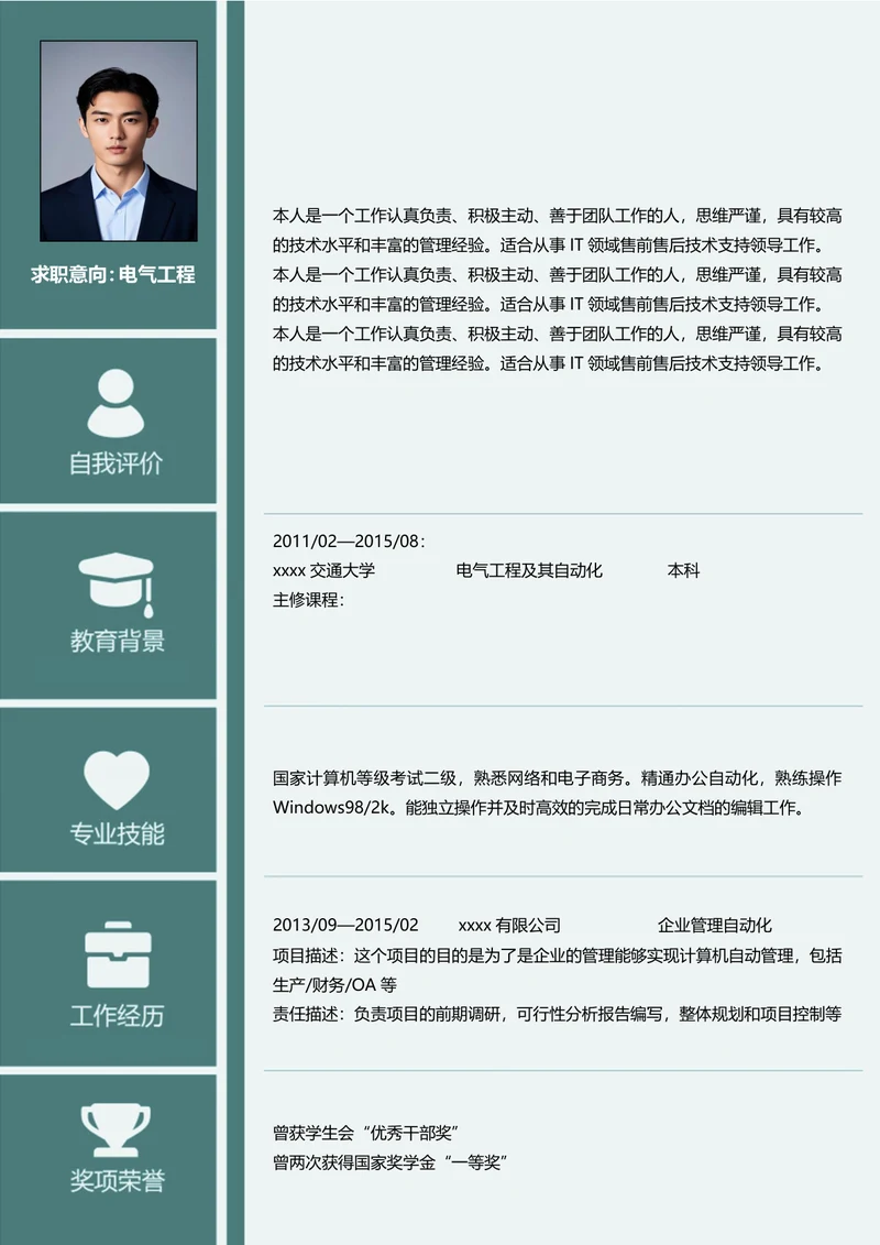 电气工程类岗位简历