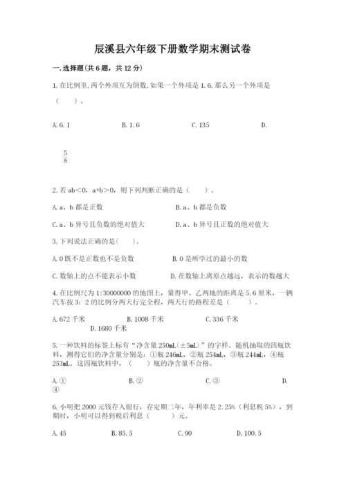 辰溪县六年级下册数学期末测试卷及一套参考答案.docx